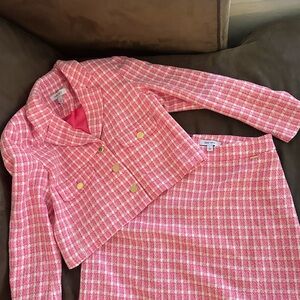 Pink Plaid Blazer and Skirt Set